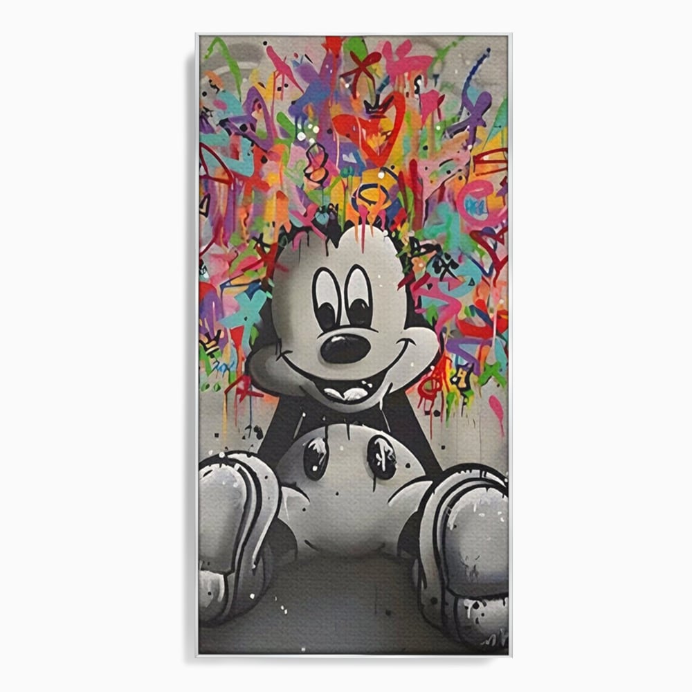 Tablou canvas cu tablou canvas cu mickey mouse colorat, in rama de aluminiu argintiu